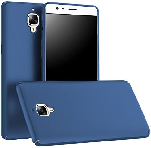 Eazewell 1+ OnePlus 3/3T Case, Ultra-thin [Tactile Skin] Hard Plastic Back Cover Plain Shield Protective Bumper Case + 2 PCS 9H Tempered Glass Film Protectors (Blue)