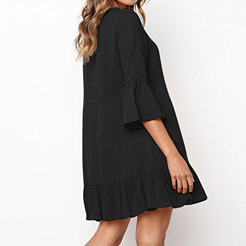 KIKOY Women's 3/4 Sleeve Vintage Boho A-Line Dress Casual Loose T-Shirt Dress