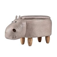 YU YUSING Animal Ottoman with Storage Footrest Stool, Upholstered Kids Ride-On Padded Seat for Home Décor/Toys/Gift for Children & Adults (Hippo, Gray)
