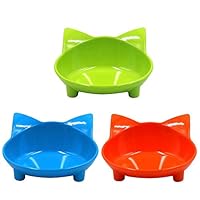 WXLAA 3 Pieces Cat Bowls Melamine Non Skid Pet Food Water Feeding Bowl Dishes Shallow and Wide Relief of Whisker Fatigue Design (Green/Blue/Orange)