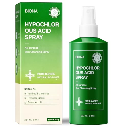 BIONA Pure Hypochlorous Acid Spray 0.018%, pH-Balanced for Face & Skin | Calming, Soothing Natural Cleanser for Acne-Prone Skin, Eczema, Irritation, Redness, Baby Rashes, Eyelid & Lash Care | Safe for All Ages & All Skin Types - 8oz/236ml