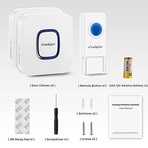 Coolqiya Doorbell, Wireless Doorbell Chimes Waterproof Remote Door Bell Button Ring for Home, No Battery Required for Receiver 52 Ringtones, 1 Transmitter + 2 Receivers - Thumbnail 7