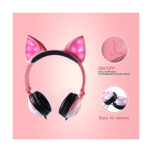 Kids-Headphones-Wired-LED-Glowing-Foldable-Adjustable-Over-Ear-Headphones-Safe-85dB-Volume-Limited-Cat-Ear-Headphones-for-KindleiPadChildrenTeensBoysGirls-Peach-1 esonstyle Kids Headphones, Wired LED Glowing Foldable Adjustable Over-Ear Headphones, Safe 85dB Volume Limited Cat Ear…