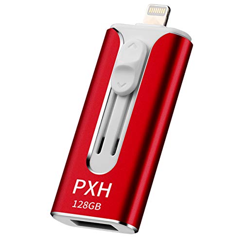 PXH USB 3.0 128GB iPhone Flash Drive for iPhone X XR XS MAX,Photo Stick for iPhone 6,iPhone 6 Plus,iPhone 8 Plus, iPad Pro,External Storage for iPhone iPad USB（red）