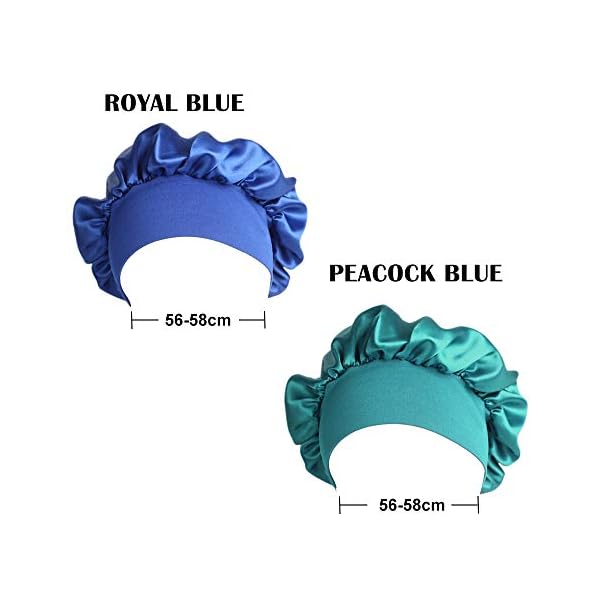 Cyleibe-2pcs-Satin-Bonnet-Cap-Hair-Bonnet-for-Women-Sleeping-Satin-Night-Sleep-Caps-Women-Girls-Knitted-Elastic-Wide-Band-Shower-Cap-for-Home-Use-Hair-Salon-Hair-Loss-Royal-Blue-Teal Cyleibe 2pcs Satin Bonnet Cap, Hair Bonnet for Women Sleeping, Satin Night Sleep Caps, Women Girls Knitted Elastic Wide…