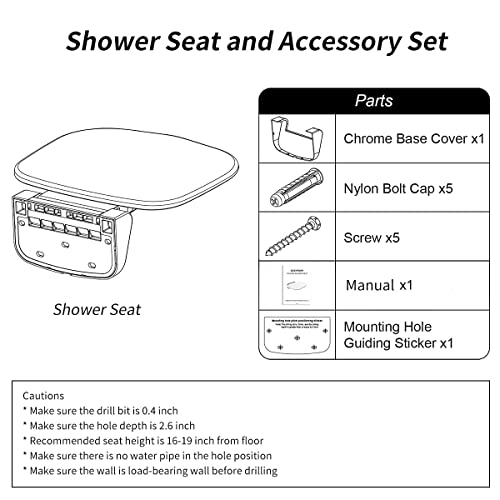 EASYWOW Folding Shower Chair Wall Mounted Fold Down Shower Seat 400 LB