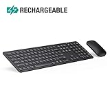 Rechargeable Wireless Keyboard Mouse, Jelly Comb KS037 Ergonomic Ultra Slim Full Size Metal Wireless Keyboard and Mouse Combo Set for Windows, Computer, Desktop, PC, Notebook, Laptop (Black)