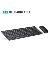 Jelly Peb KS037 - Ratón de teclado inalámbrico recargable ergonómico, ultra delgado, tamaño completo, con teclado y ratón inalámbricos para Windows, ordenador, ordenador de sobremesa, PC, ordenador portátil