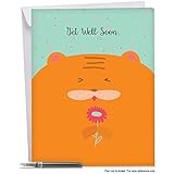 J6584GGWG Jumbo Get Well Greeting Card: Fur You, Featuring a Sweet Cartoon Bear Portrait on a Brightly Colored Confetti Background, With Envelope (Extra Large Size: 8.5