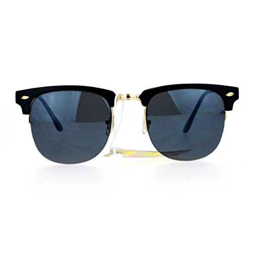 Vintage Classic Designer Sunglasses Half Rim Square Fashion Matte Black Gold