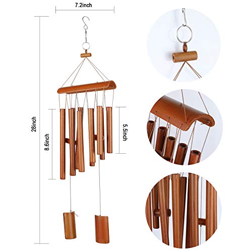 WEIKAI LIMITED Bamboo Wooden Wood Wind Chimes Outdoor Brown 10 Tube Natural Soothing Sound, Suitable for Outdoor Indoor Balcony (Brown)
