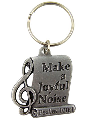 Fine Pewter Make a Joyful Noise Psalm 100:1 Music Note Key Chain, 1 5/8 Inch