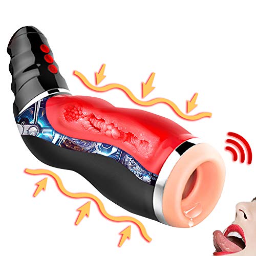 Male Masturbator Cup Adult Sex Toys for Men, Automatic Electric 5 Clamping+ 10 Vibrating with Various Girls Moans Stroker Masturbation Cup Rechargeable 3D Realistic Vagina Massage Vibrator (RED)