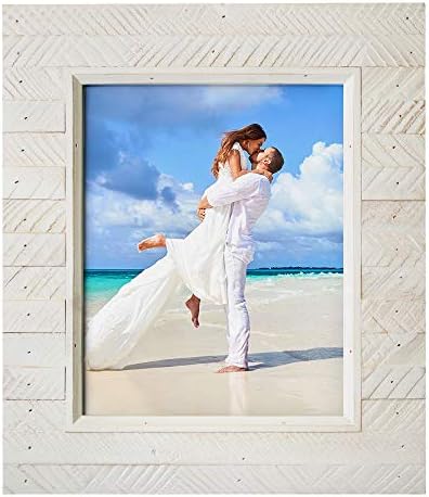 Eosglac White 8 x 10 Picture Frame, Rustic Finish Wood Plank Design, Tabletop Display and Wall Mounting Photo Frame (8x10, White)