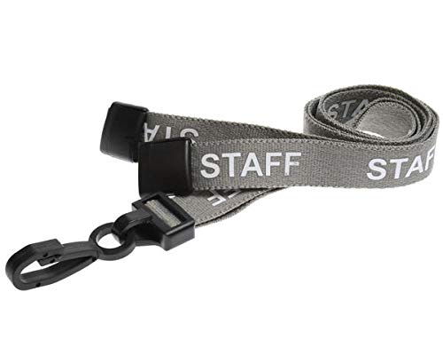 EasyBadge Grey Staff Lanyards with Plastic J Clips and Safety Breakaways - Pack of 100