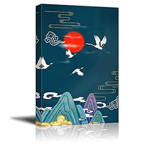 Canvas Wall Art Chinese Traditional Lucky Crane Painting Artwork for Home Prints Framed - 12x18 inches