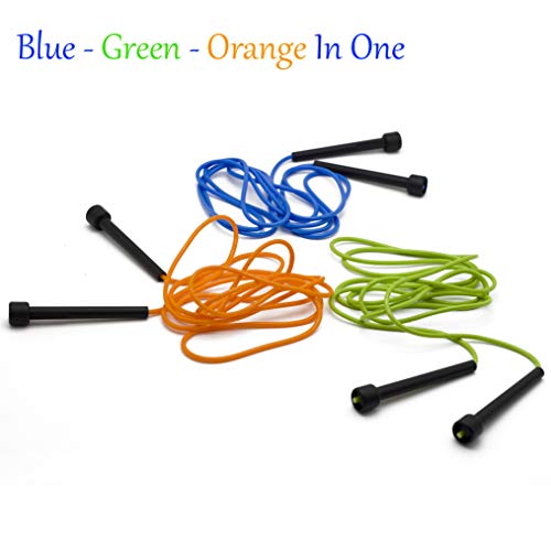 Homello Adjustable Soft Skipping Rope Kids, Children, Students Adults - Blue, Green,Orange - 2.6m - 3 Pack