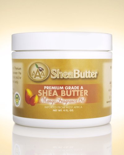 100% Unrefined Certified Grade A Shea Butter with a Hint of Mango Fragrance Oil 4 oz. By AAA Shea Butter