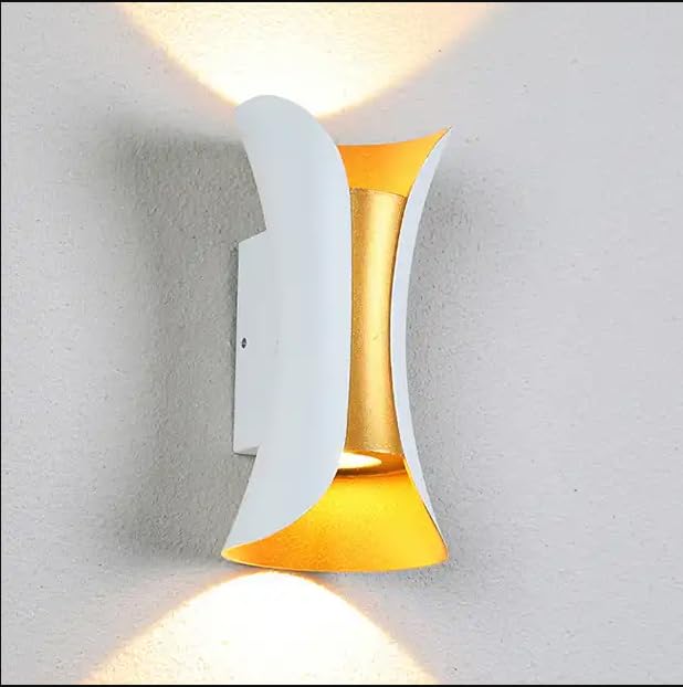 SmartLightMax Elegant and Luxury Waterproof LED Wall Light – Up and Down Luxury Lighting, Hourglass Design, Hallway, Bedroom, Garden, Living Room (White and Gold, 20cm x 10cm, 3000K Warm Light)