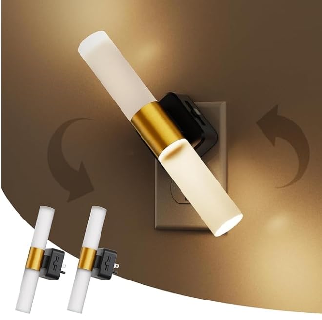 L LOHAS LED Night Light, 2 Pack Night Lights Plug into Wall, 3000K Soft White, 0-100LM Adjustable Brightness, 180° Rotating Plug in Night Light with Auto Light Sensor (Matte White) Image