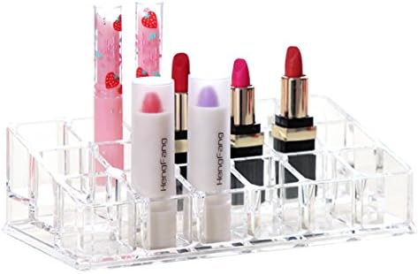 Moombike Makeup Lipstick Organizer Clear Display Holder 24 Spaces Premium Acrylic Cosmetic Storage for Lipstick, Brushes, Bottles and more