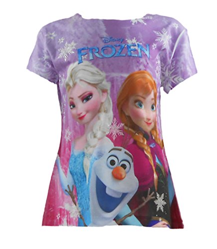 Disney Frozen Anna, Elsa and Olaf Characters, Light Pink Fitted Tee Medium (Size 7-8)
