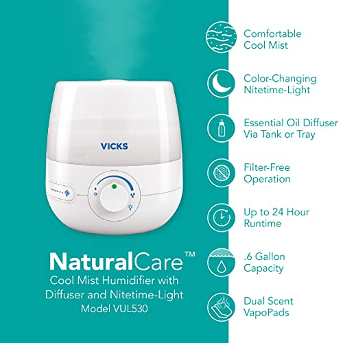 Vicks NaturalCare Cool Mist Ultrasonic Humidifier (VUL530), White