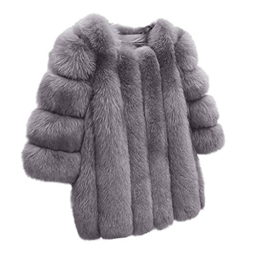 Plus Size Faux Fur Coat Long Sleeve Winter Warm Fluffy Parka Jacket Lapel Fox Luxury Outerwear Overcoat - Limsea Light Gray - Thumbnail 2