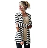 VESNIBA Women Casual Long Sleeve Striped Cardigans Patchwork Outwear