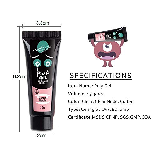 3 Colors Poly Gel Nail Kit, Clear Nude Quick Nail Extension Gel Kit Nail Enhancement Builder Gel Acrylic Nail Art Kit (15ml/pcs)