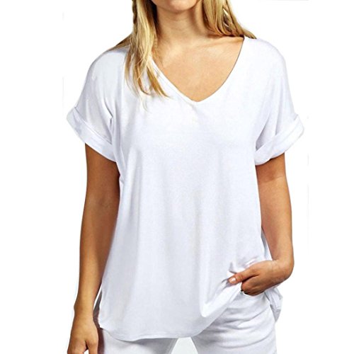 image for Paymenow Clearance Women Casual Short Sleeve V Neck Top T Shirt Loose 