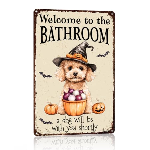 Funny Halloween Bathroom Decorations Pumpkin Wall Art Poodle Dog… at Amazon
