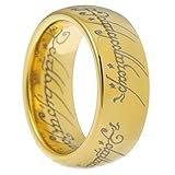 Hypoallergenic 18 Karat Gold Plated Titanium Stainless Steel Lord Power Ring Size 6, 7, 8, 9, 10, 11, 12, and 13 with 24 Inch Silver Plated Metal Snake Chain Necklace Engagement Promise Wedding Band