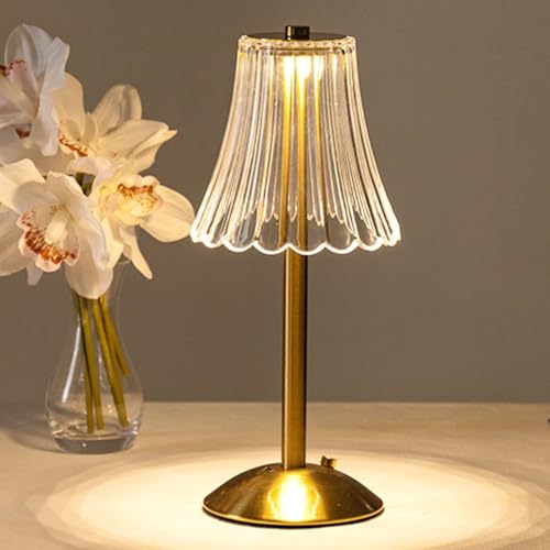 Crystal Table Lamp, Dimmable 3-Color LED Touch Cordless Lamp, Rechargeable Small Nightstand and Bedside Lamp for Bedroom, Bar and Restaurant, 28.5 x 12 CM