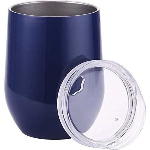 Skylety 12 oz Double-insulated Stemless Glass Wine Tumbler, Stainless Steel Tumbler Cup with Lids for Coffee, Drinks, Champagne, Cocktails (Dark Blue) - Thumbnail 5