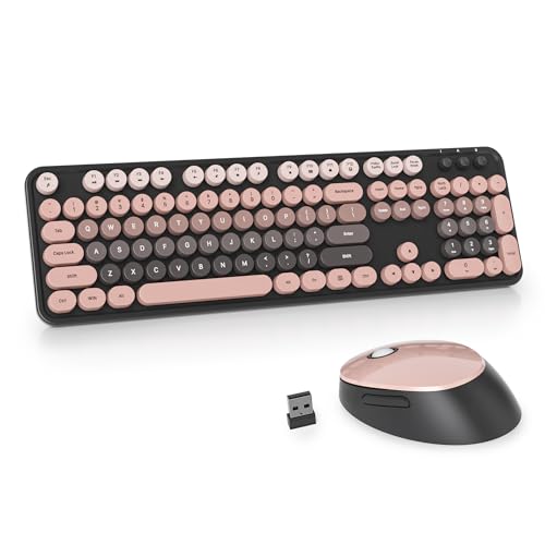 guffercty Pink and Black Wireless Keyboard Mouse Combo