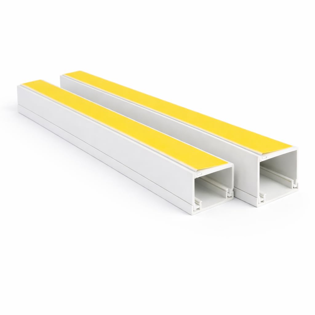 2 x 1m White Self Adhesive Cable Trunking (2m Pack) – PVC Cable Cover Raceway Kit for Wall & TV Wire Hiding, Cord Concealer Management Channel, 16x10mm