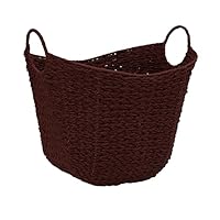 Household Essentials Natural Woven Wicker Storage Handles Basket, Burgundy
