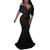 GOBLES Women Sexy V Neck Off The Shoulder Evening Gown Fishtail Maxi Dress