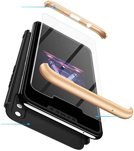 cmdkd case Compatible for Huawei Nova 3i/P Smart Plus,360 Degree Protection 3in1 Slim PC Cover Shockproof Shell Full Body Coverage Hard Protective Case + Tempered Glass Screen Protector. Gold Black
