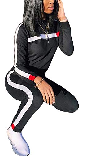 Plus Size 2 Piece Outfits for Women Striped Pullover Hoodies Flare Long Pants Tracksuit Jumpsuit Set
