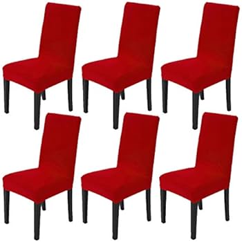 Dining Chair Slipcovers Protector Removable Short Stretch Spandex Dining Room Banquet Chair Seat Cover for Kitchen Bar Hotel and Wedding Ceremony 6PCS - Red