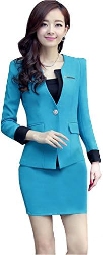 Yinxiang Liying Women's Sexy Slim Business Suit Skirt Sets (L, Peacock blue)