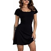 MiiVoo Women's Short/Long Sleeve Casual Mini Dress Square Neck Stretchy Bodycon Party Club Short Dresses