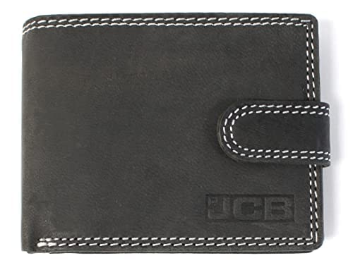 JCB - Mens Genuine Leather Wallets | Tri Fold Button Close Wallet RFID Protected (Black Box, Black)