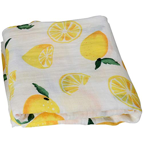 Boy and Girl 100% Cotton Swaddle Blanket, Cute Baby Bamboo Muslin Blankets for Large Size 47 x 47 inches (Lemon)