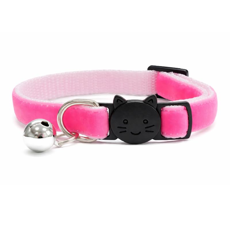 Velvet Cat Collars with Bell | Quick Safety Release Breakaway Buckle | Handmade in the UK | Available in Cat & Kitten Size | Neon Pink Velvet — image 1