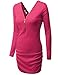 Doublju Womens Long Sleeve V-Neck Zip-up Front Back Sexy Shirring Detail Party Dress