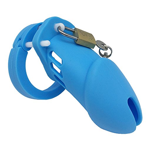 Silicone Long Male Virgini-ty Chasti-ty Belt Lock Cage Cock for Men CB6000 (Blue)