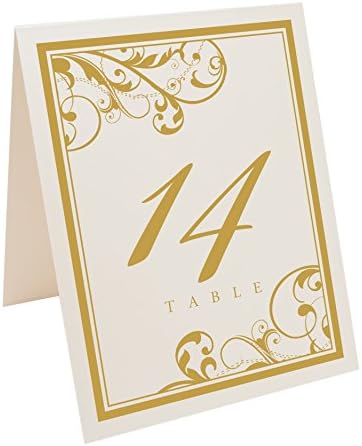 Scribble Vintage Swirl Table Numbers, Champagne, Gold, Numbered 1 through 20